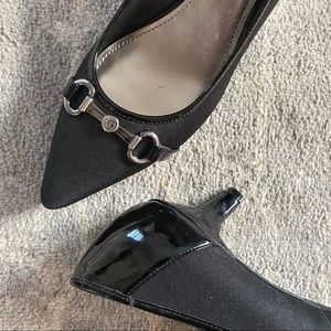 AK Black Fabric and Patent Leather Pumps